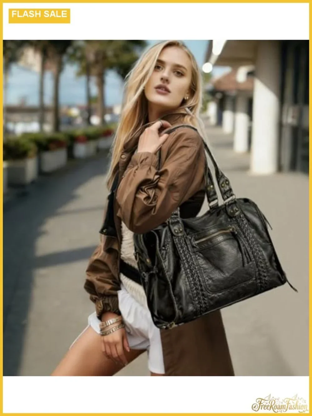 Vegan Leather Tote Hobo Bag Y2K Grunge Washed Purse Slouchy Shoulder Crossbody